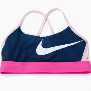 Nike Dri-Fit Racerback Sports Bra Pink Navy Pink | Medium